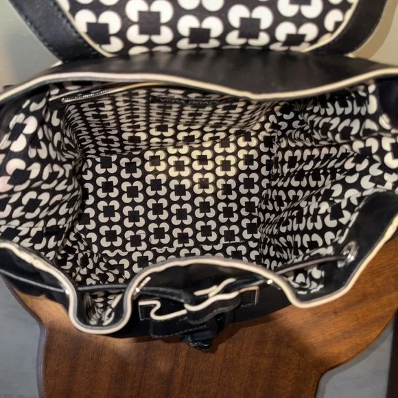 Vera Bradley  backpack   vegan leather  black/white edging cinch top/flap NWOT - Picture 14 of 17